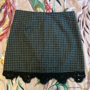 Topshop Plaid Wool & Lace Hem Mini Skirt Size US 4